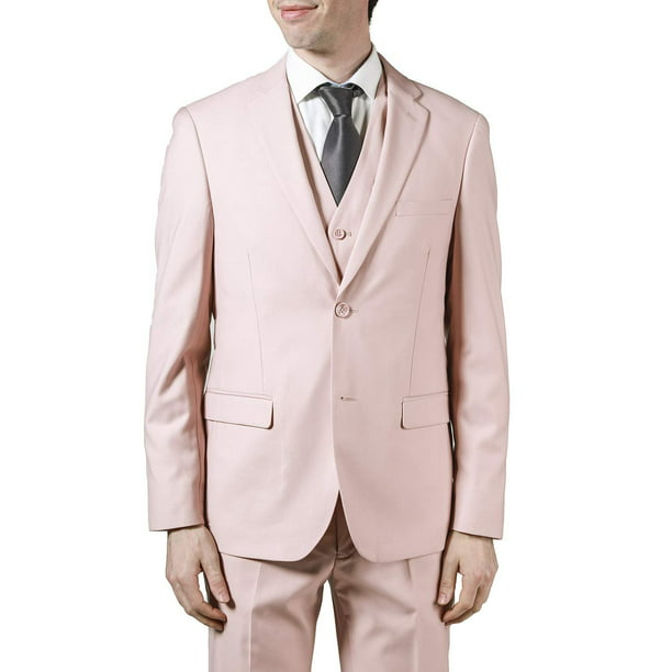MYS Men's 3 Piece Slim Fit Suit Set One Button Solid Jacket Vest Pants with Tie Natural White 